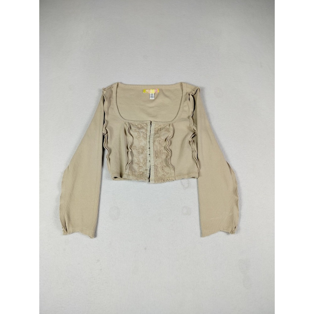 URBAN OUTFITTERS Crop Top Women's Beige Medium Long‎ Sleeve Hook Closure Short